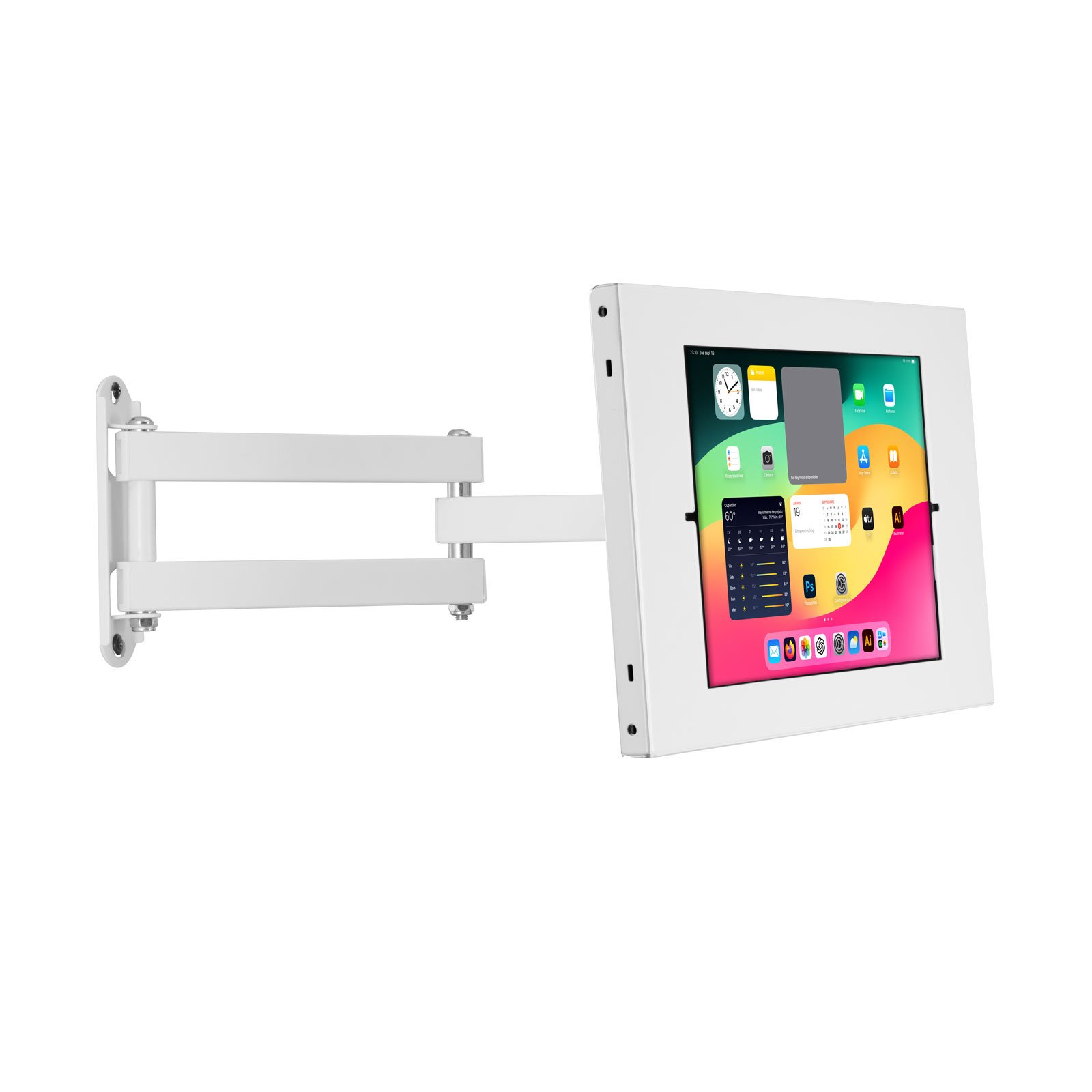 Soporte de Pared Articulado SPNARM3W01K Blanco con Seguridad para iPad 9.7 a 10.2 Pulgadas