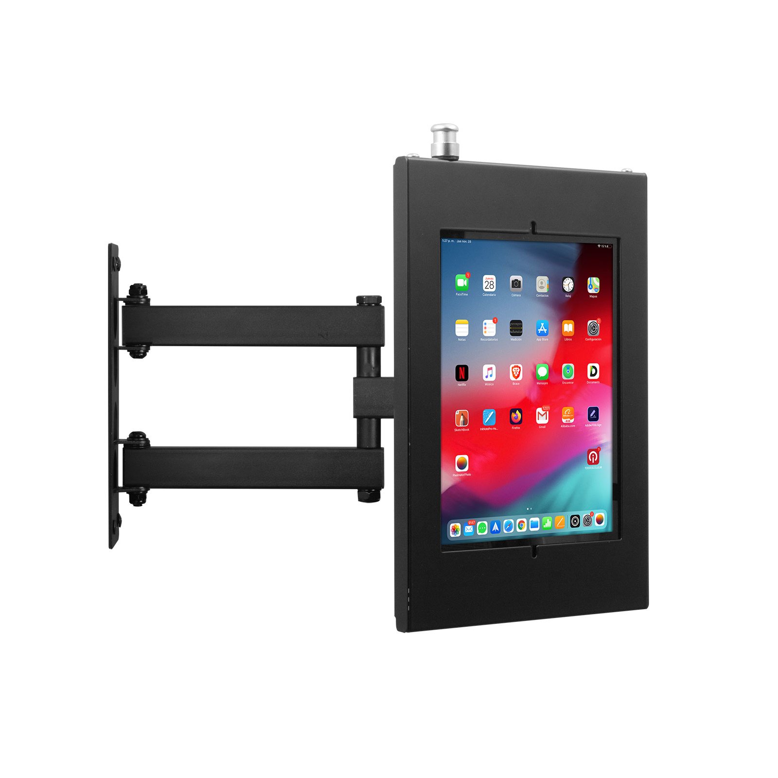 Soporte de pared SPNMSW01B con brazo articulado antirrobo para iPad 9.7” y 10.2”