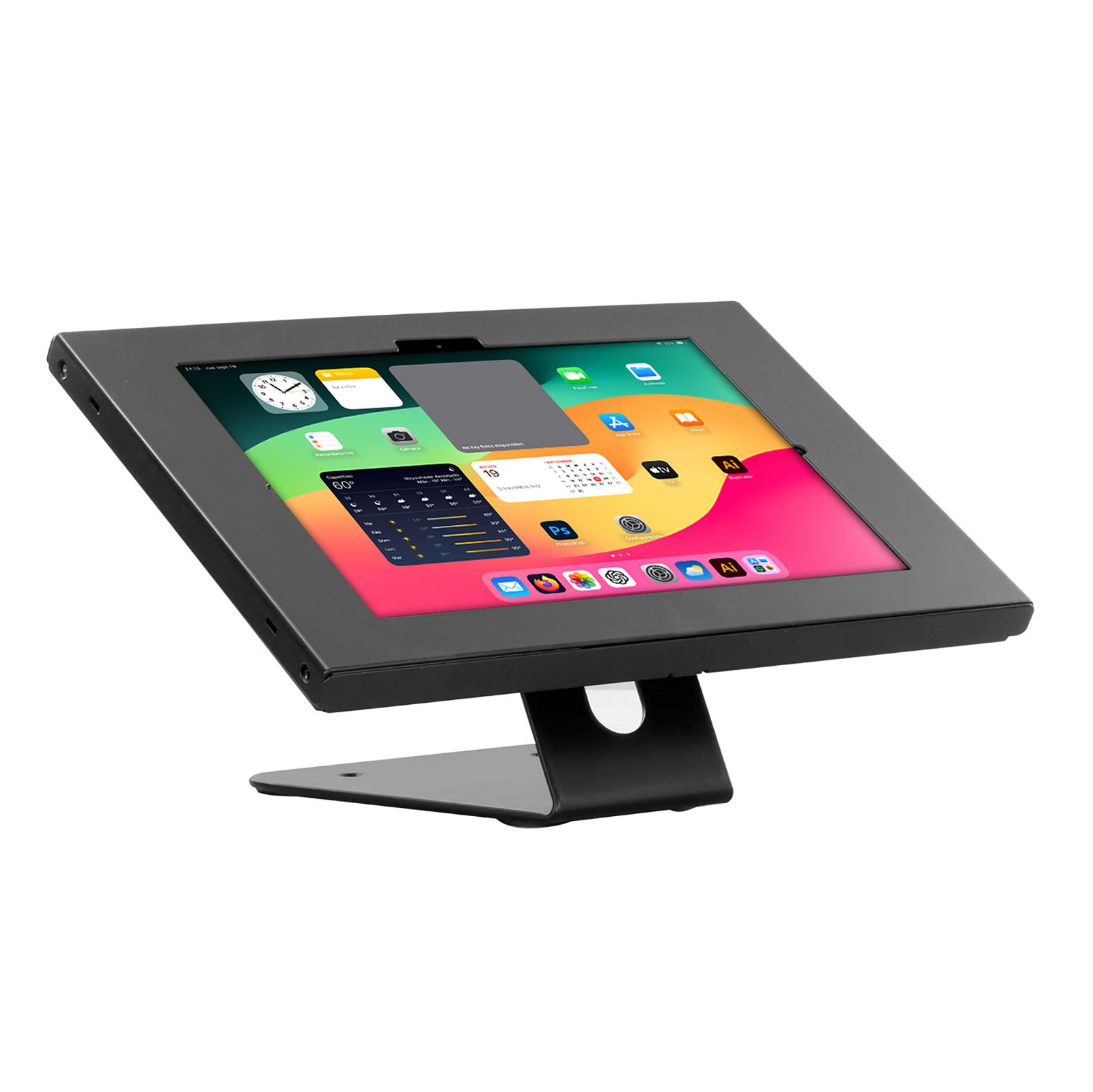 SPNLK13W07MI soporte metálico de mesa con caja antirrobo para iPad Pro y iPad Air de 13", rotación 360° e inclinación ergonómica