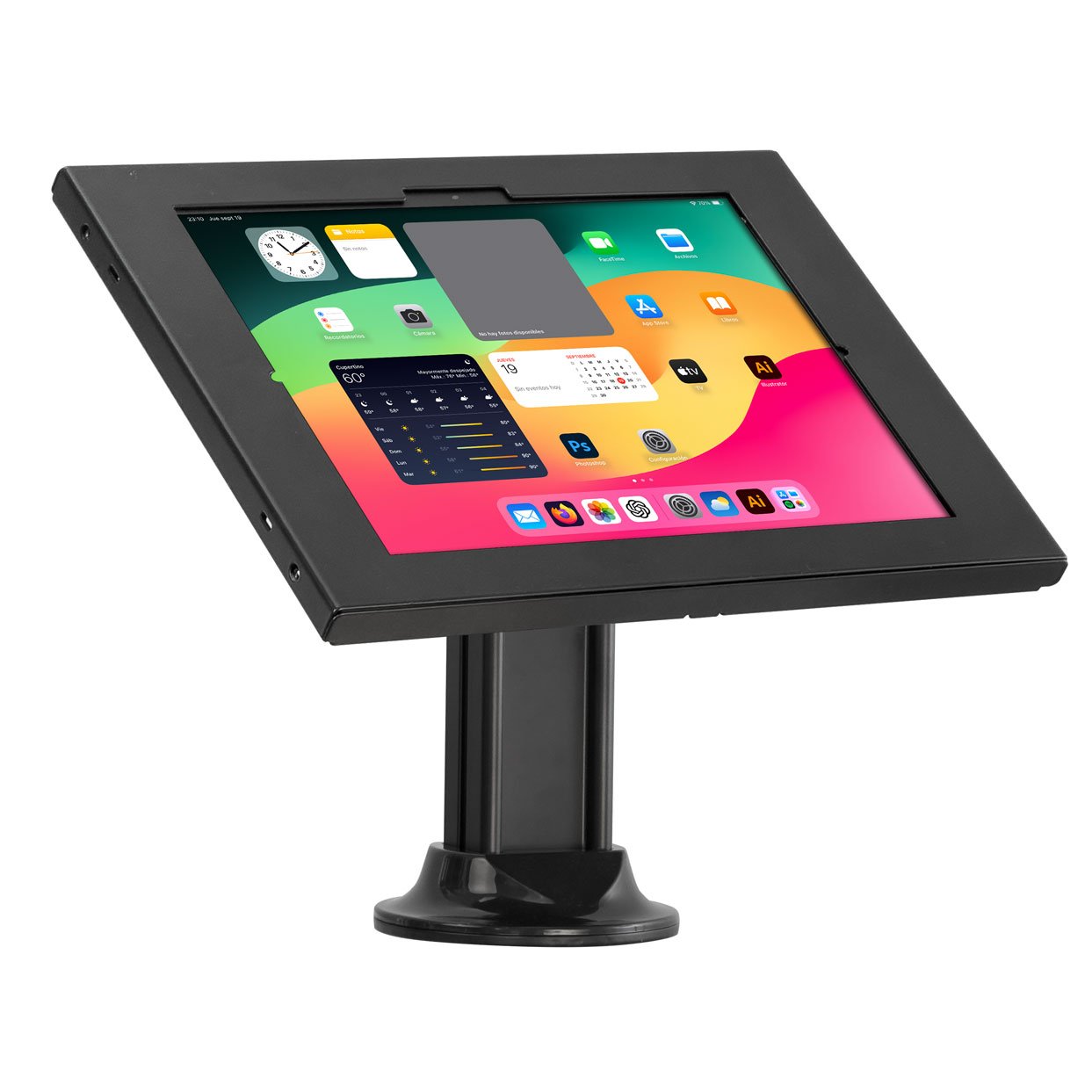 SPNLK7W06I soporte metálico de mesa con caja antirrobo para iPad de 11", rotación 360° e inclinación ajustable